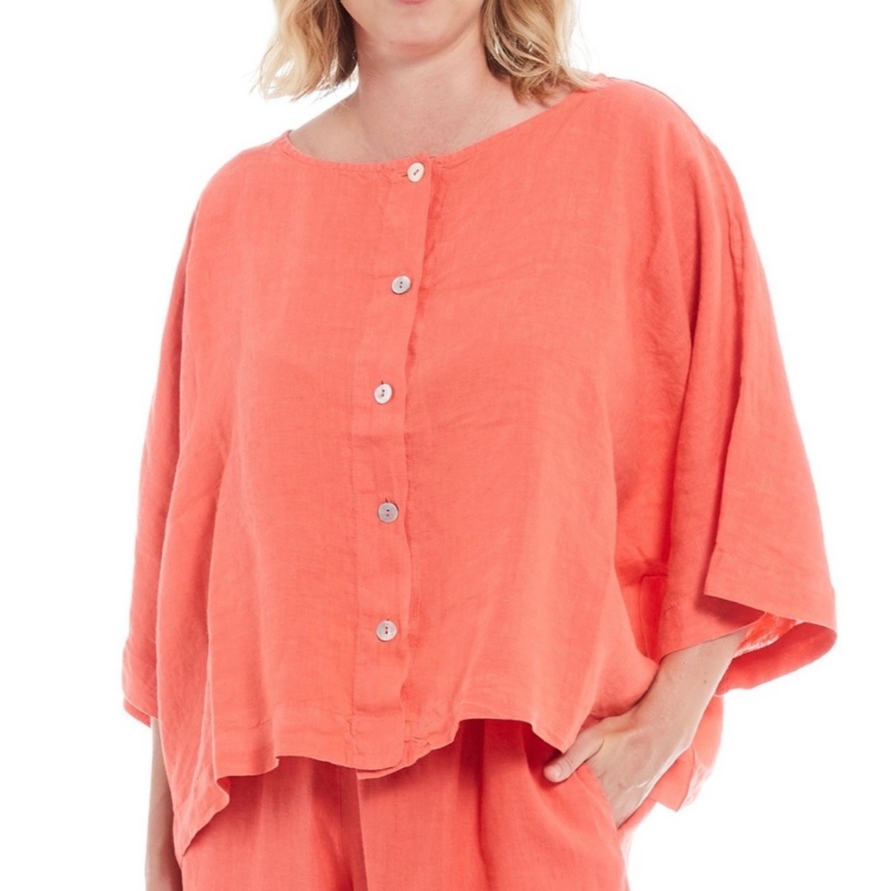 Bryn Walker Flamingo Pink Ebba Linen Shirt Size Large
